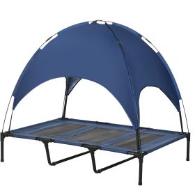 48" x 36" Elevated Portable Dog Cot Cooling Pet Bed with UV Protection Canopy Shade, Dark Blue