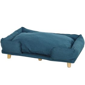 PawHut Raised Dog Couch with Comfortable Cushion, Pine Wood Legs, Foot Pads, for Large-Sized Dogs Indoor Use, Dark Blue