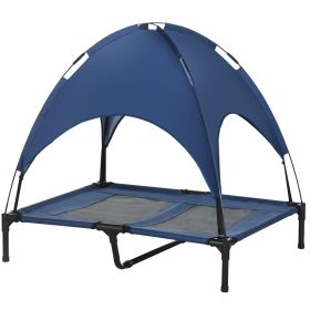 PawHut Elevated Portable Dog Cot Pet Bed with UV Protection Canopy Shade, 36 inch, Dark Blue