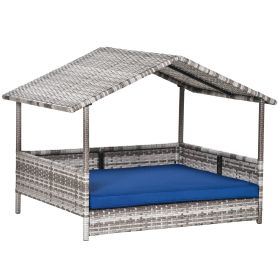 Pet House Wicker, for Indoor/Outdoor Rattan Furniture, with Water-Resistant and Removable Cushions, Elevated Bottom, Dark Blue