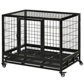 36" Heavy Duty Dog Crate with Removable Tray, Lockable Wheels and Double Door, for Medium and Large Dogs, Black